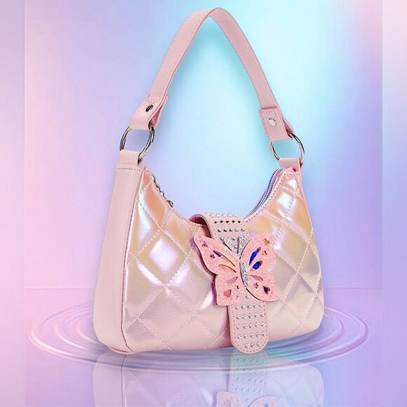 OMG ACCESSORIES ✨ Embellished Butterfly Quilted Shoulder Bag - Picture 1 of 8